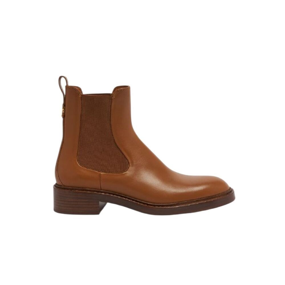 Chloe Cognac Marcie Leather Chelsea Ankle Booties Size 37.5/ US 7
